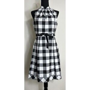 Anna Sui Black & White Gingham Fit & Flair Sleeveless Halter Dress Size 8